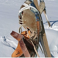 Horace batten seal skin ski boots on the way to south pole.